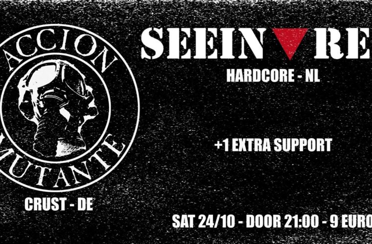 Officiële concertposter van Accion Mutante en Seein’ Red bij Resistor Leiden