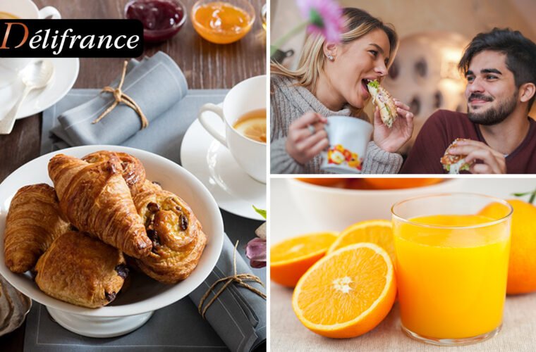 Ontbijt met brood en croissant bij Délifrance Leiden